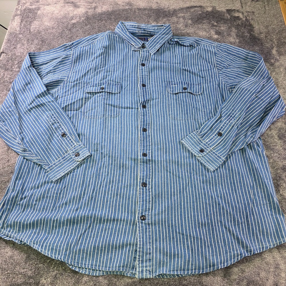 Polo Ralph Lauren Denim Indigo Striped Work Shirt Mens 3XB Blue Big And Tall